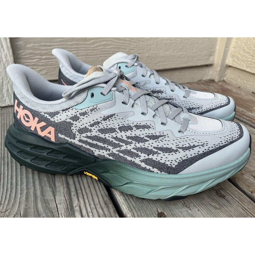 New! Hoka One One Speedgoat 5 Women’s 10B Trail Running Shoes Harbor Mist/Spruce - Picture 2 of 13